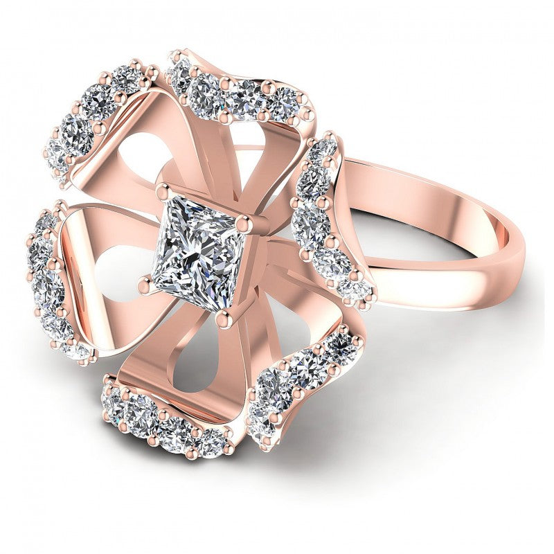 Princess and Round Diamonds 1.15CT Engagement Ring in 18KT Rose Gold
