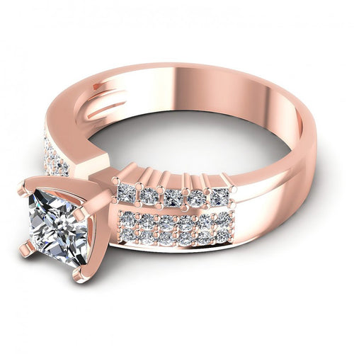 Princess and Round Diamonds 0.80CT Engagement Ring in 18KT Rose Gold