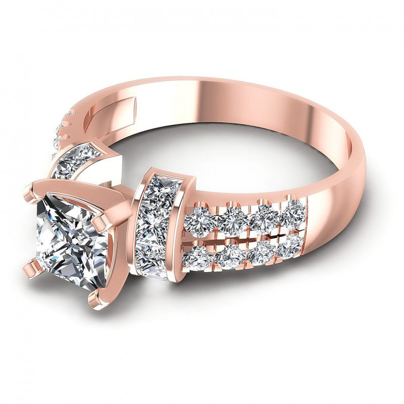 Princess and Round Diamonds 1.45CT Engagement Ring in 18KT Rose Gold