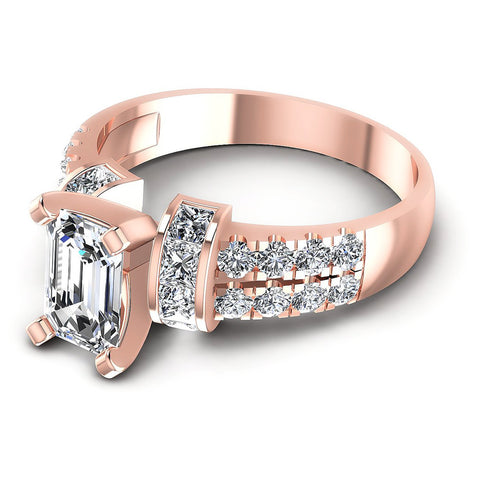 1.45CT Emerald And Princess And Round  Cut Diamonds Engagement Rings