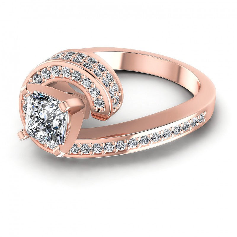 Princess and Round Diamonds 0.95CT Engagement Ring in 18KT Rose Gold