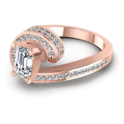 0.95CT Emerald And Round  Cut Diamonds Engagement Rings
