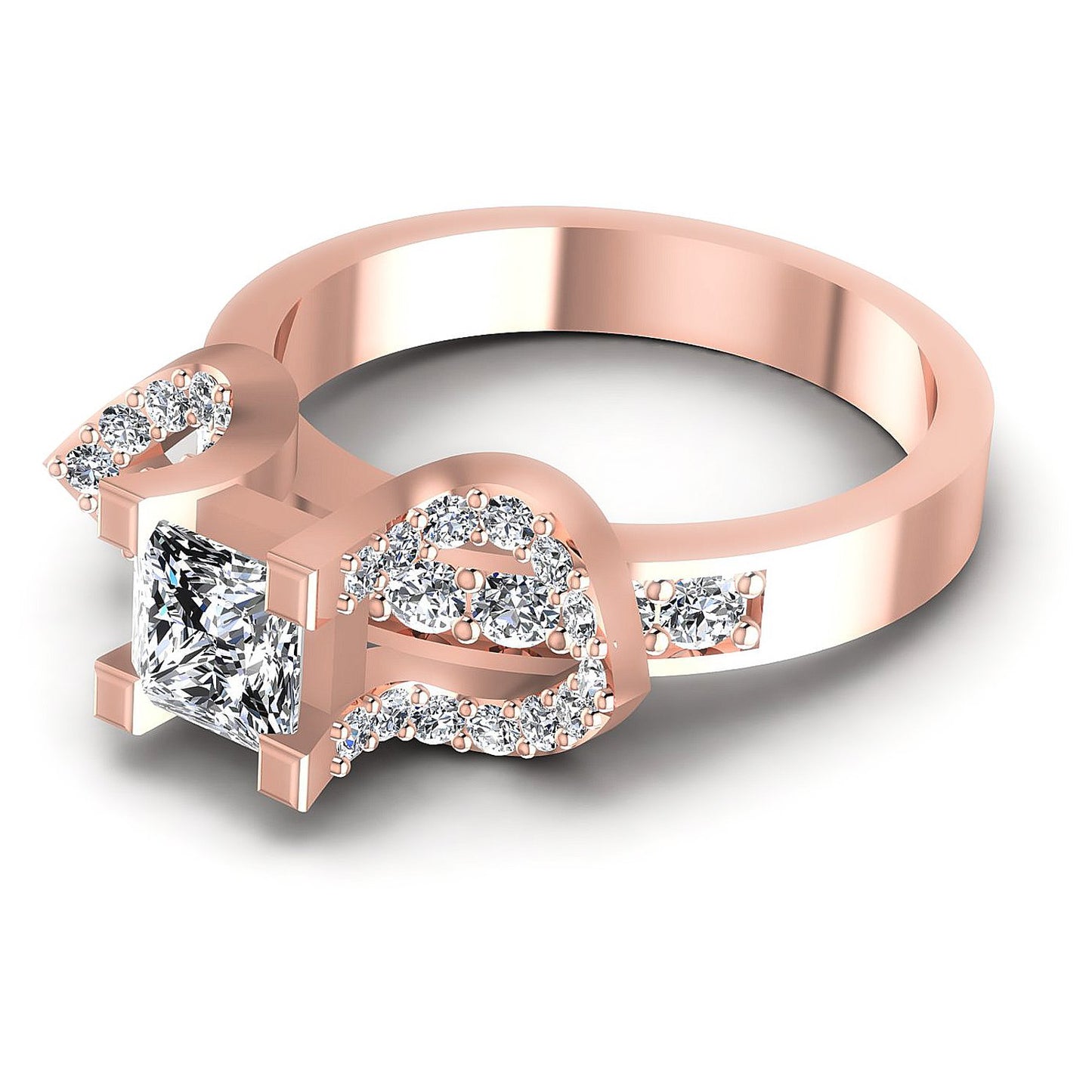 0.90CT Princess And Round  Cut Diamonds Engagement Rings