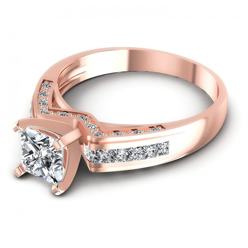 Princess and Round and Emerald Diamonds 0.80CT Engagement Ring in 18KT Rose Gold
