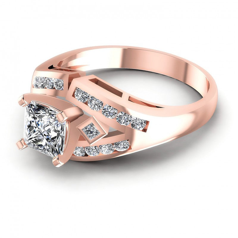 Princess and Round Diamonds 0.70CT Engagement Ring in 18KT Rose Gold