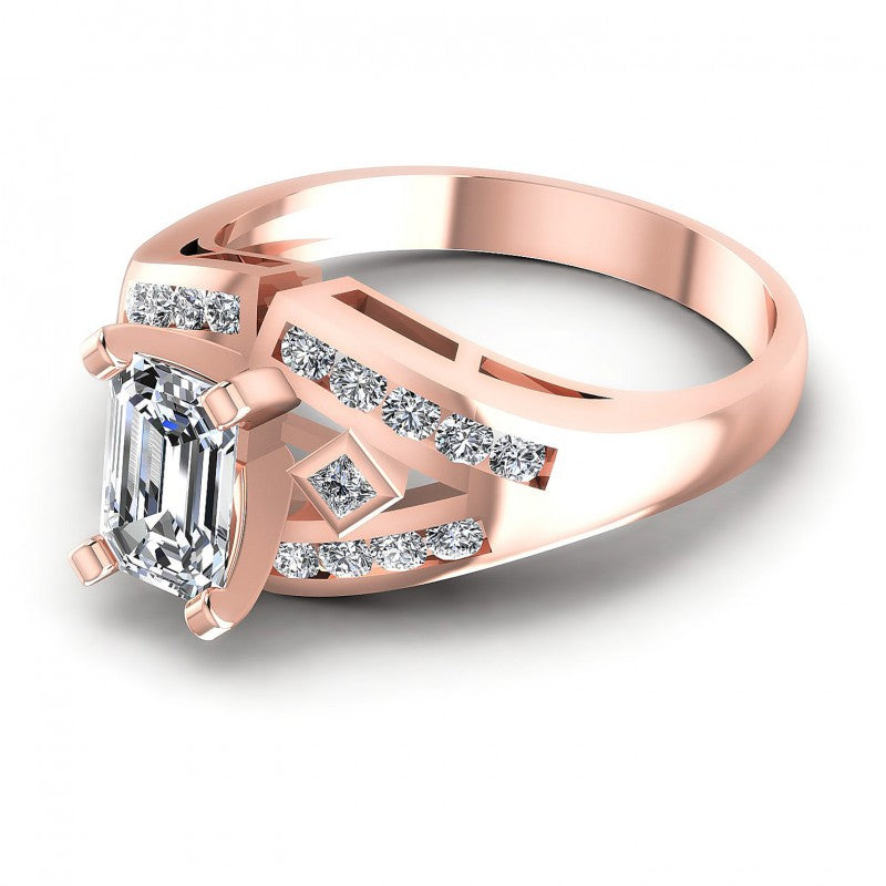 Round and Emerald Diamonds 0.70CT Engagement Ring in 18KT Rose Gold