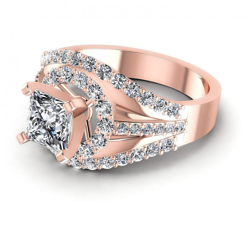 Princess and Round Diamonds 1.15CT Engagement Ring in 18KT Rose Gold