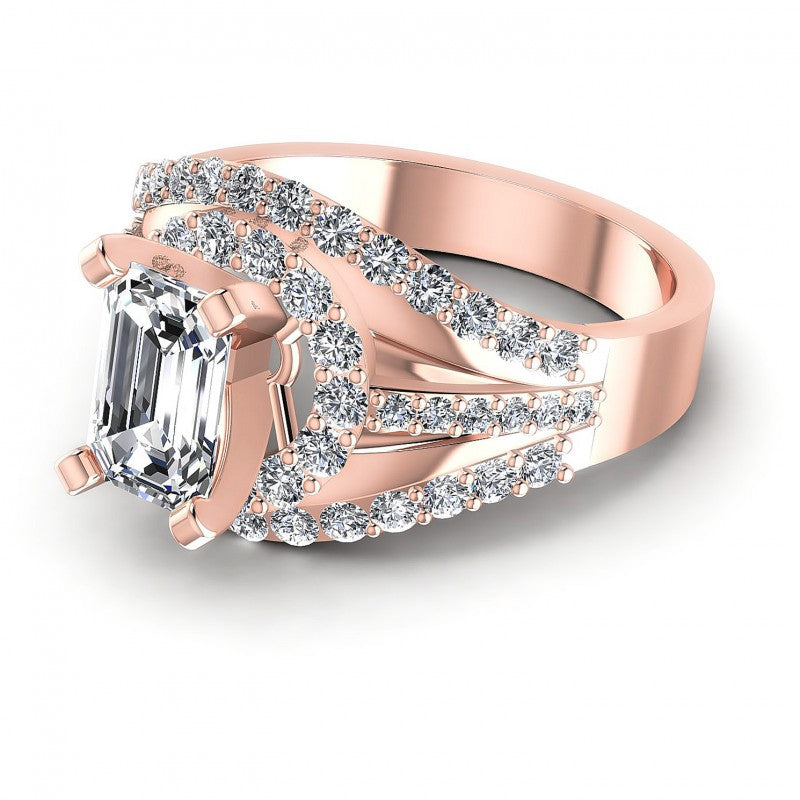 Round and Emerald Diamonds 1.15CT Engagement Ring in 18KT Rose Gold