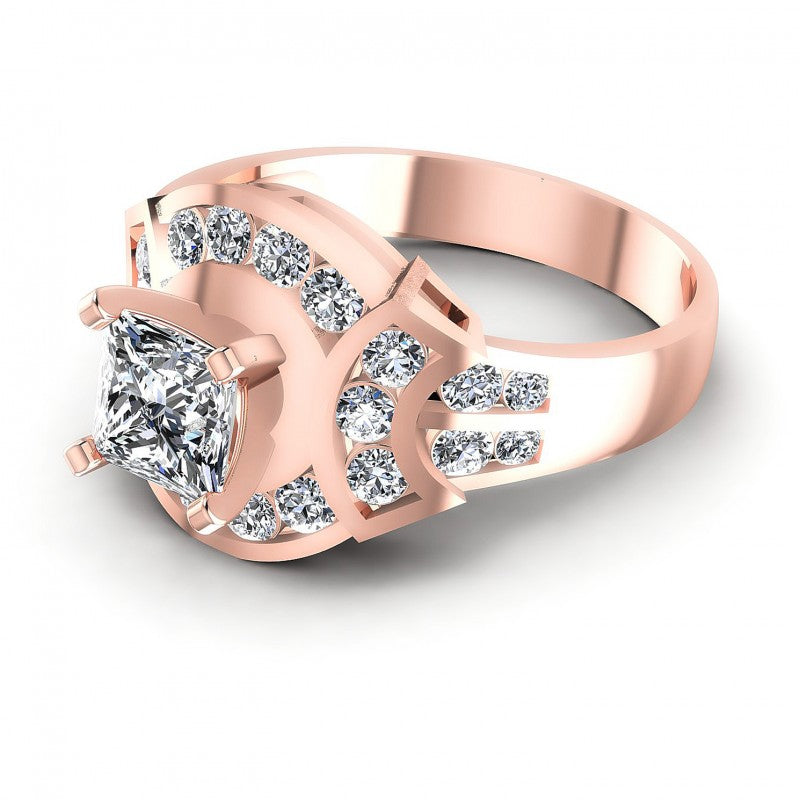Princess and Round Diamonds 0.95CT Engagement Ring in 18KT Rose Gold