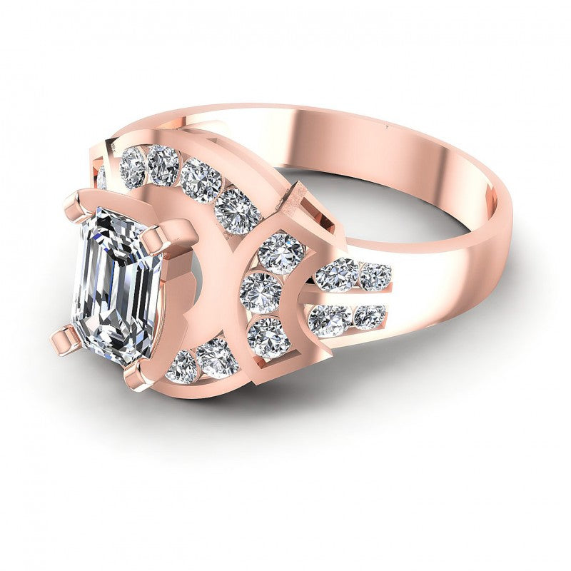 Round and Emerald Diamonds 0.95CT Engagement Ring in 18KT Rose Gold