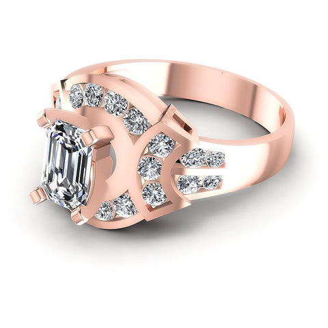 0.95CT Emerald And Round  Cut Diamonds Engagement Rings