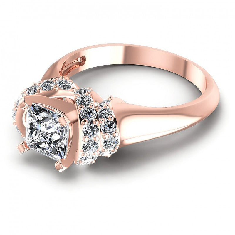 Princess and Round Diamonds 0.95CT Engagement Ring in 18KT Rose Gold