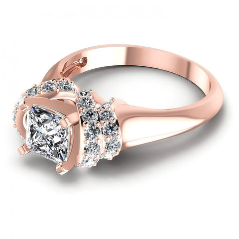 Princess and Round Diamonds 0.95CT Engagement Ring in 18KT Rose Gold