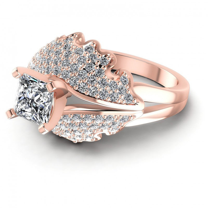 Princess and Round Diamonds 1.00CT Engagement Ring in 18KT Rose Gold