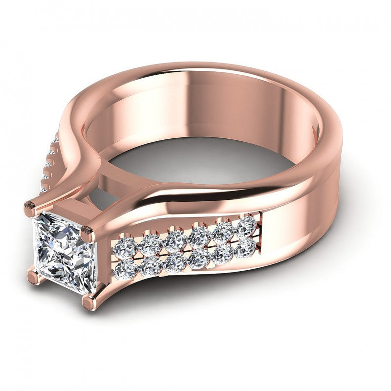 Princess and Round Diamonds 0.75CT Engagement Ring in 18KT Rose Gold