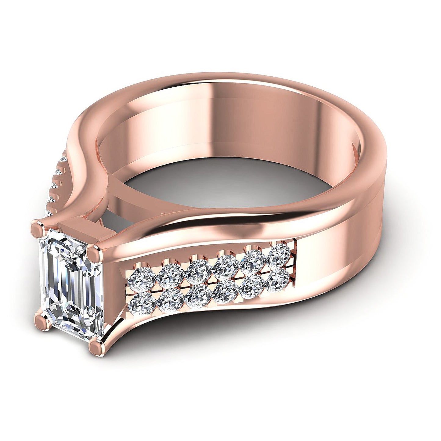 0.75CT Emerald And Round  Cut Diamonds Engagement Rings