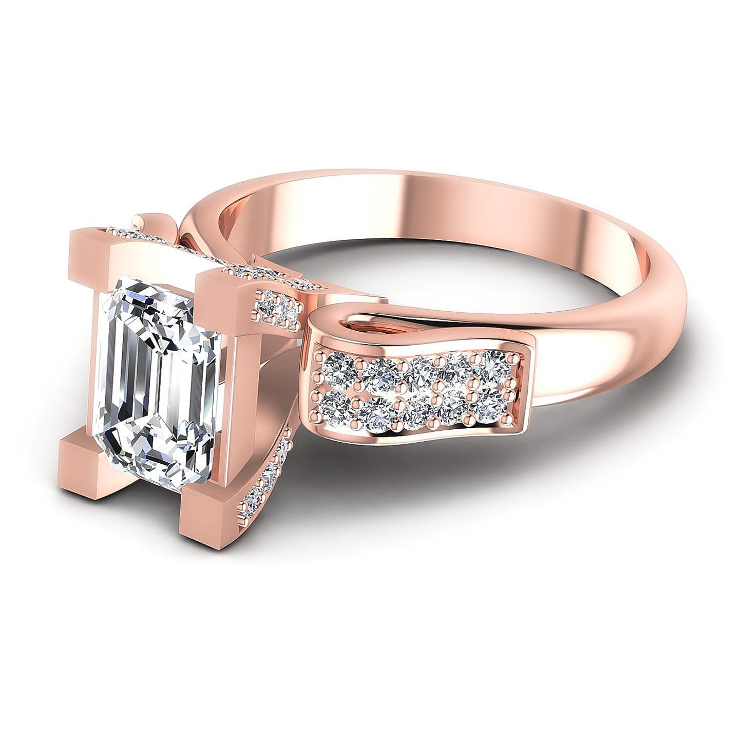 0.85CT Emerald And Round  Cut Diamonds Engagement Rings