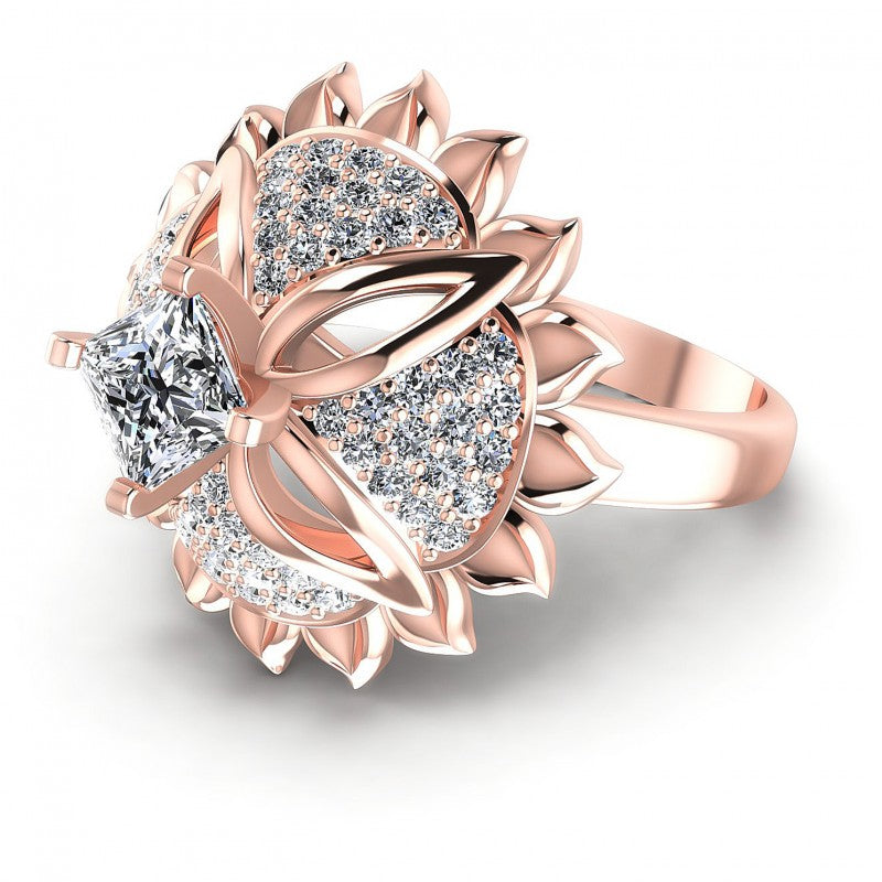 Princess and Round Diamonds 1.15CT Engagement Ring in 18KT Rose Gold