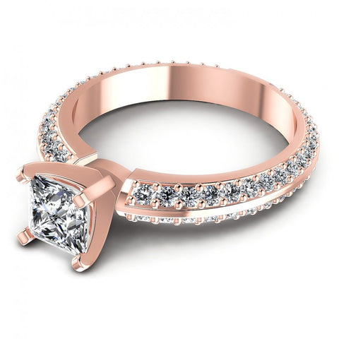 Princess and Round Diamonds 1.15CT Engagement Ring in 18KT Rose Gold