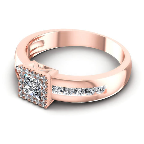 Princess And Round Cut Diamonds Halo Ring in 18KT Rose Gold