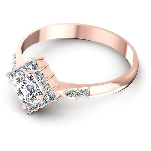 Princess and Round and Emerald Diamonds 0.95CT Halo Ring in 18KT Rose Gold