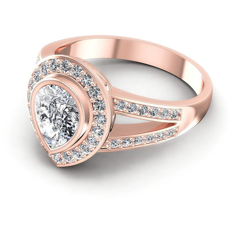 Round and Pear Diamonds 0.80CT Halo Ring in 18KT Rose Gold