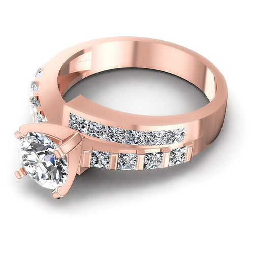 Princess and Round Diamonds 1.55CT Engagement Ring in 18KT Rose Gold