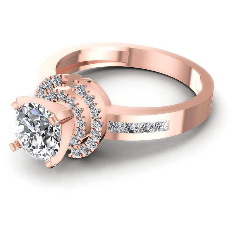 Princess and Round Diamonds 0.90CT Engagement Ring in 18KT Rose Gold