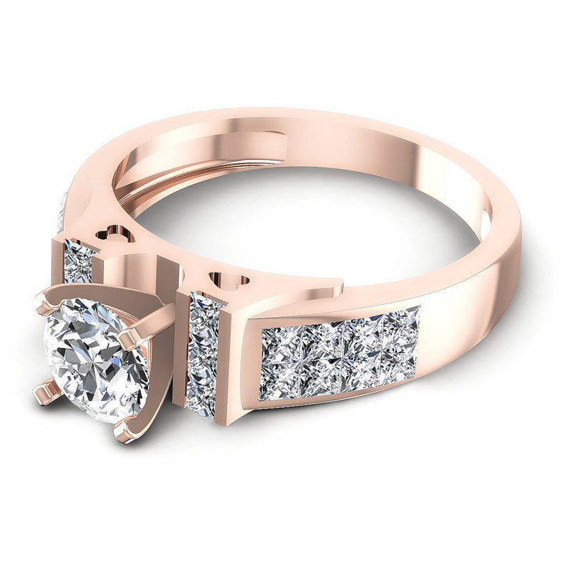 Princess and Round Diamonds 1.15CT Engagement Ring in 18KT Rose Gold