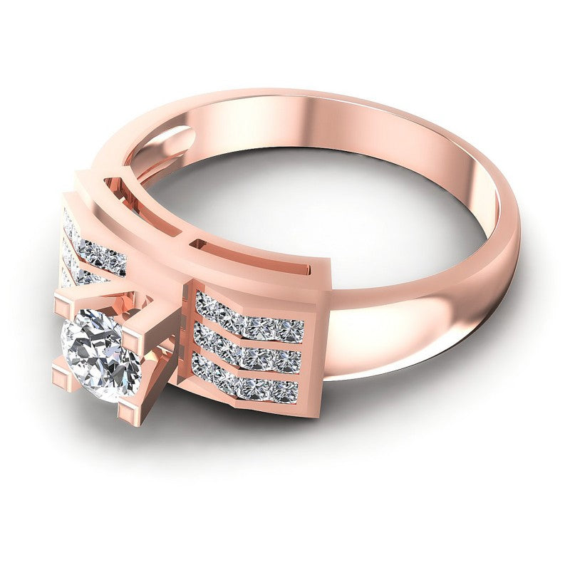 Princess and Round Diamonds 1.00CT Engagement Ring in 18KT Rose Gold