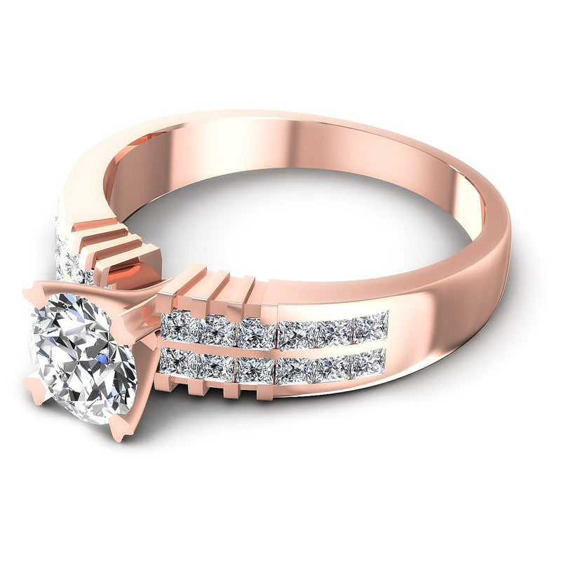 Princess and Round Diamonds 0.90CT Engagement Ring in 18KT Rose Gold