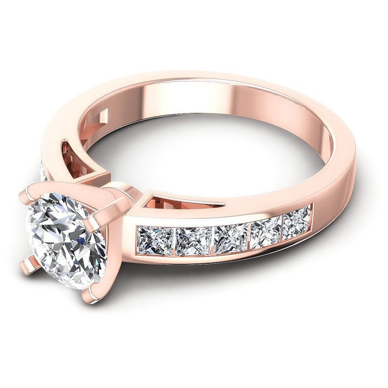 Princess and Round Diamonds 1.20CT Engagement Ring in 18KT Rose Gold