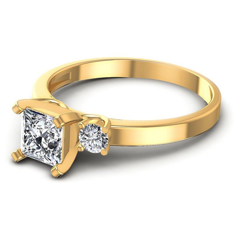 Princess and Round Diamonds 0.85CT Three Stone Ring in 14KT Rose Gold