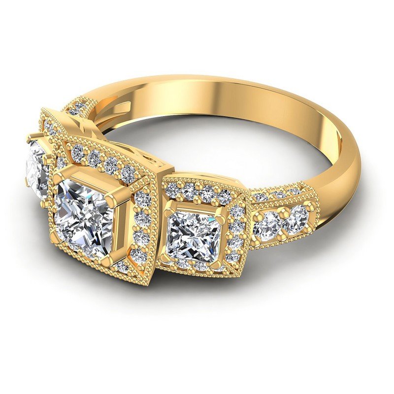 Princess and Round Diamonds 1.55CT Antique Ring in 14KT Rose Gold