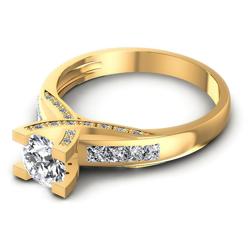 Princess and Round Diamonds 1.00CT Engagement Ring in 14KT Rose Gold