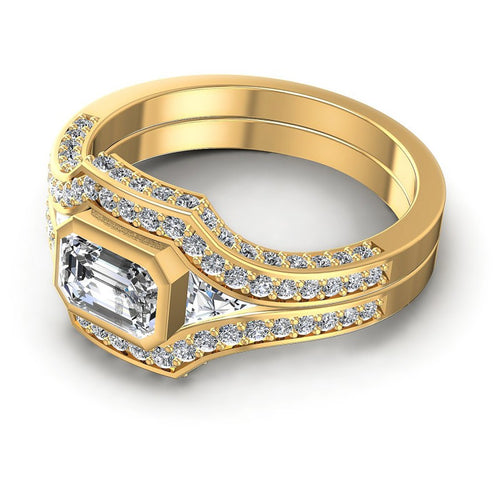 Triangle and Round and Emerald Diamonds 1.15CT Engagement Ring in 14KT Rose Gold