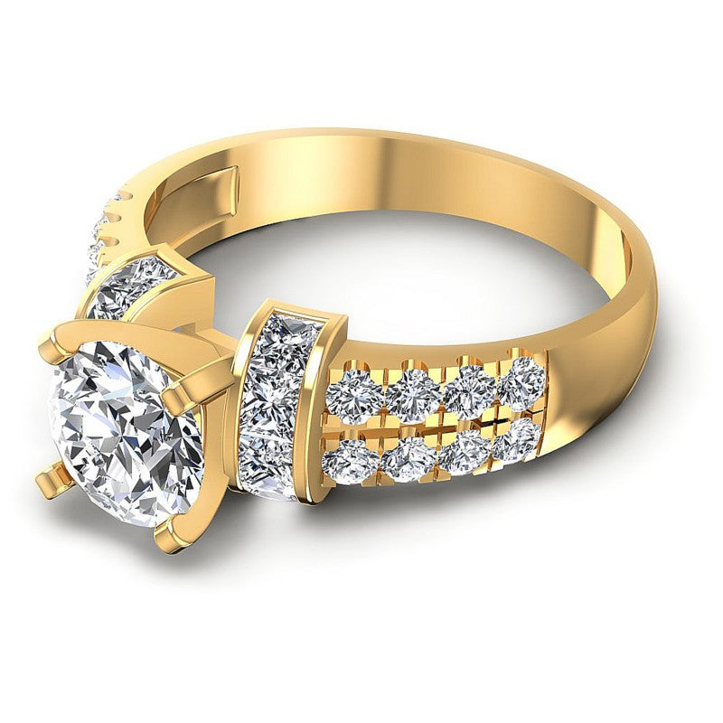Princess and Round Diamonds 1.45CT Engagement Ring in 14KT Rose Gold
