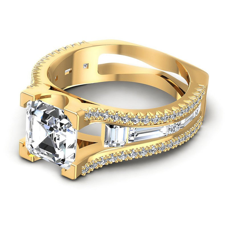 Baguette and Princess and Round Diamonds 1.80CT Engagement Ring in 14KT Rose Gold
