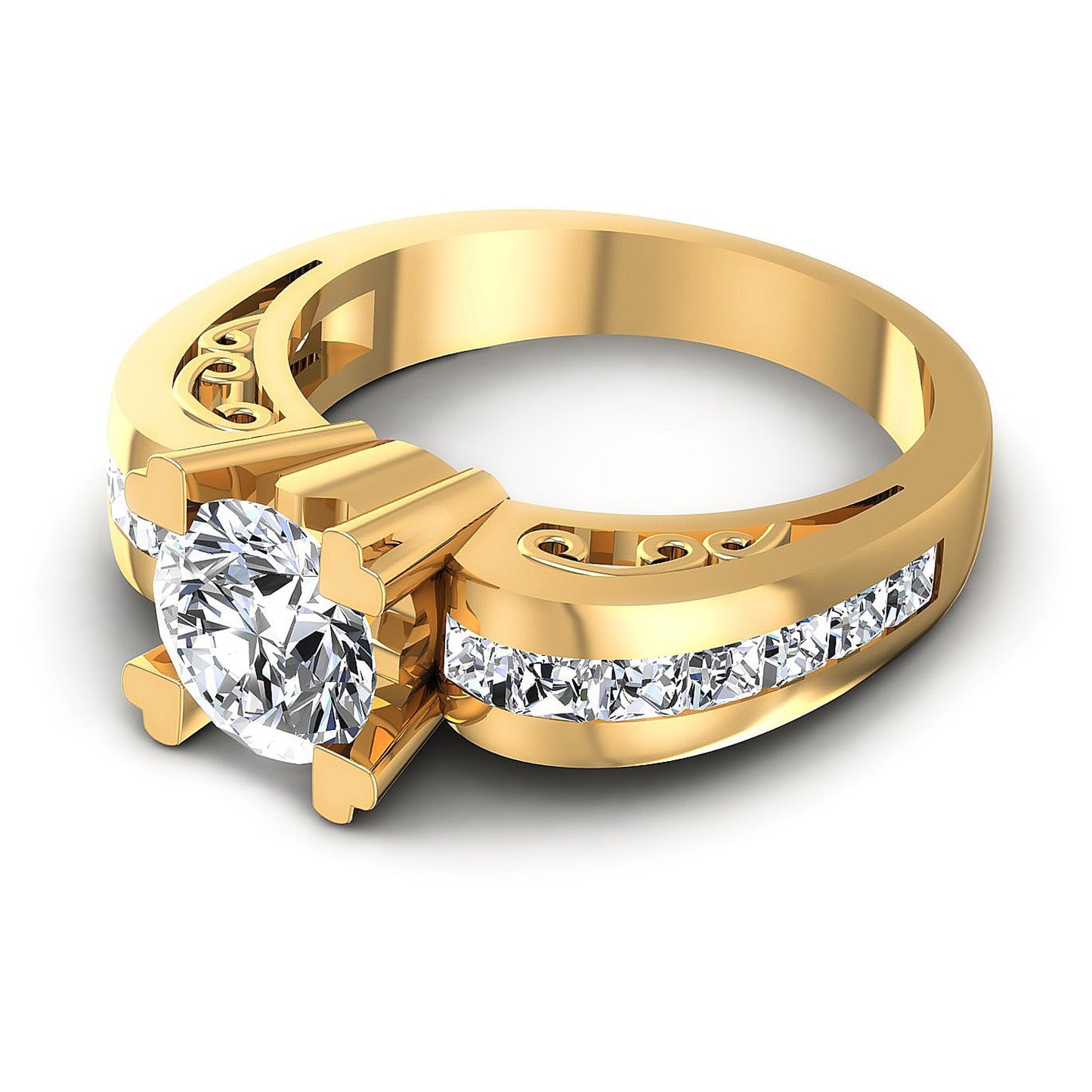 1.35CT Round And Princess  Cut Diamonds Engagement Rings