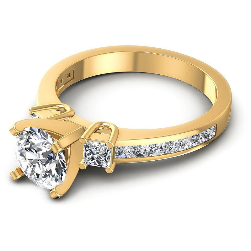 Princess and Round Diamonds 1.10CT Engagement Ring in 14KT Rose Gold