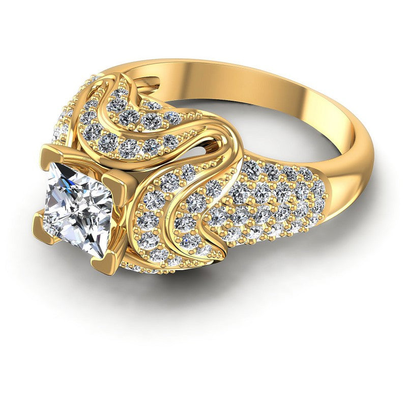 Princess and Round Diamonds 1.30CT Engagement Ring in 14KT Rose Gold