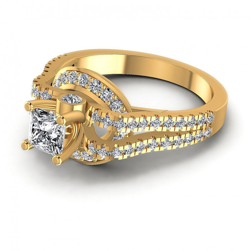 Princess and Round Diamonds 1.00CT Engagement Ring in 14KT Rose Gold