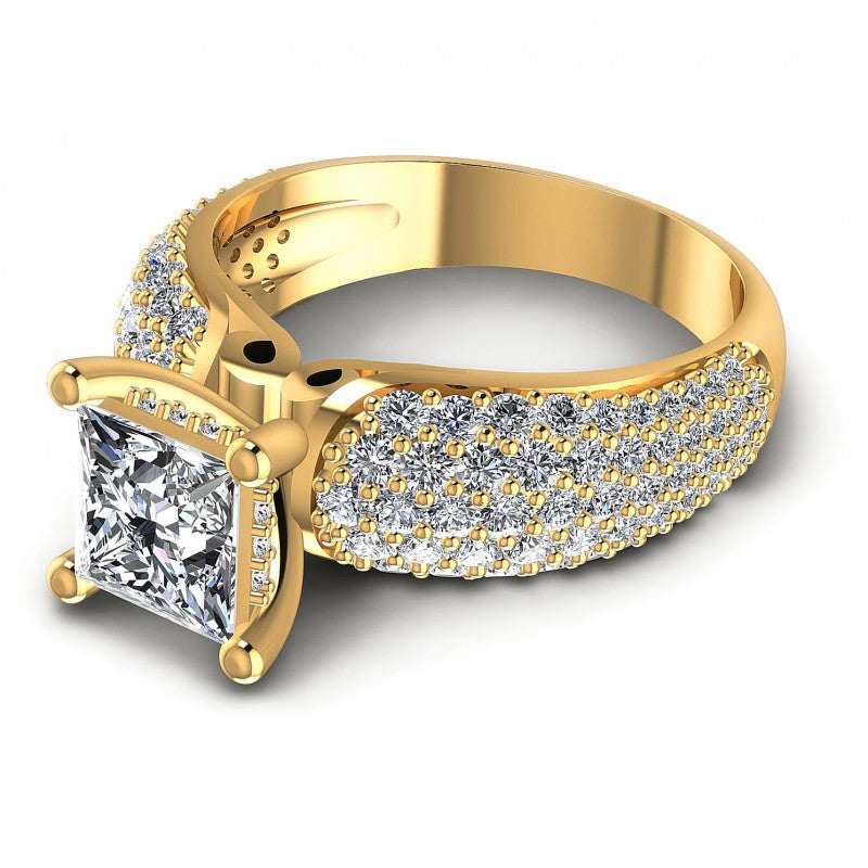 Princess and Round Diamonds 1.35CT Engagement Ring in 14KT Rose Gold