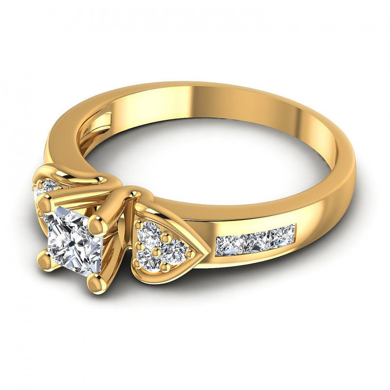Princess and Round Diamonds 0.75CT Engagement Ring in 14KT Rose Gold