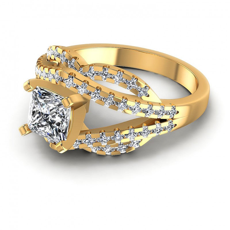 Princess and Round Diamonds 1.10CT Engagement Ring in 14KT Rose Gold