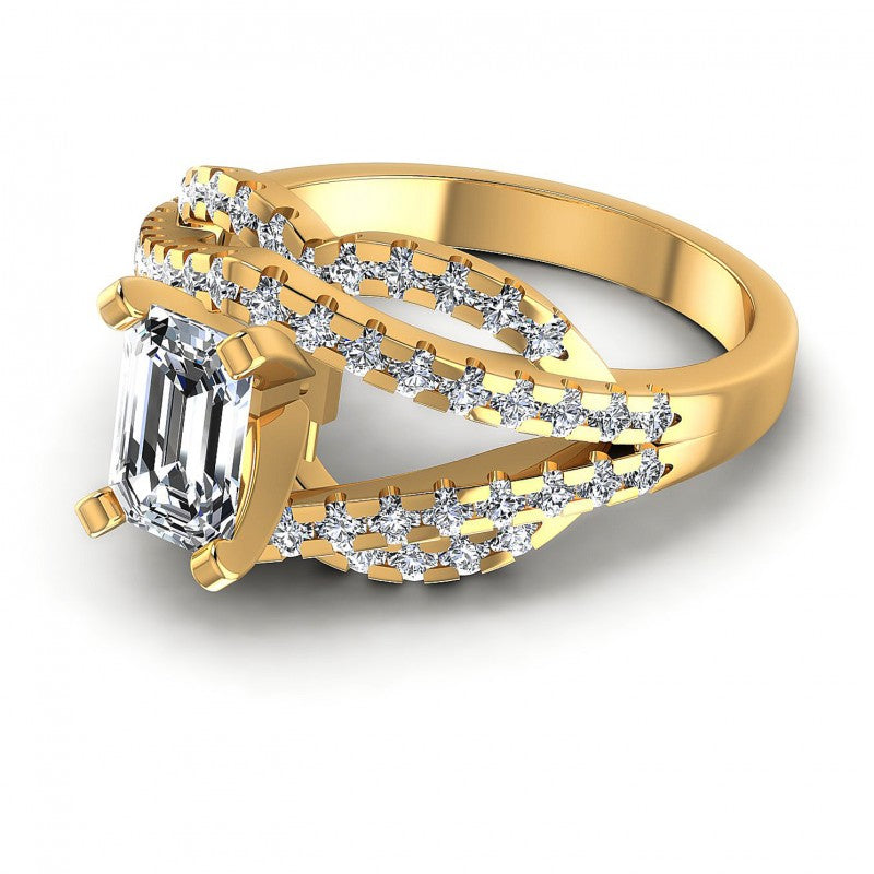 Round and Emerald Diamonds 1.10CT Engagement Ring in 14KT Rose Gold