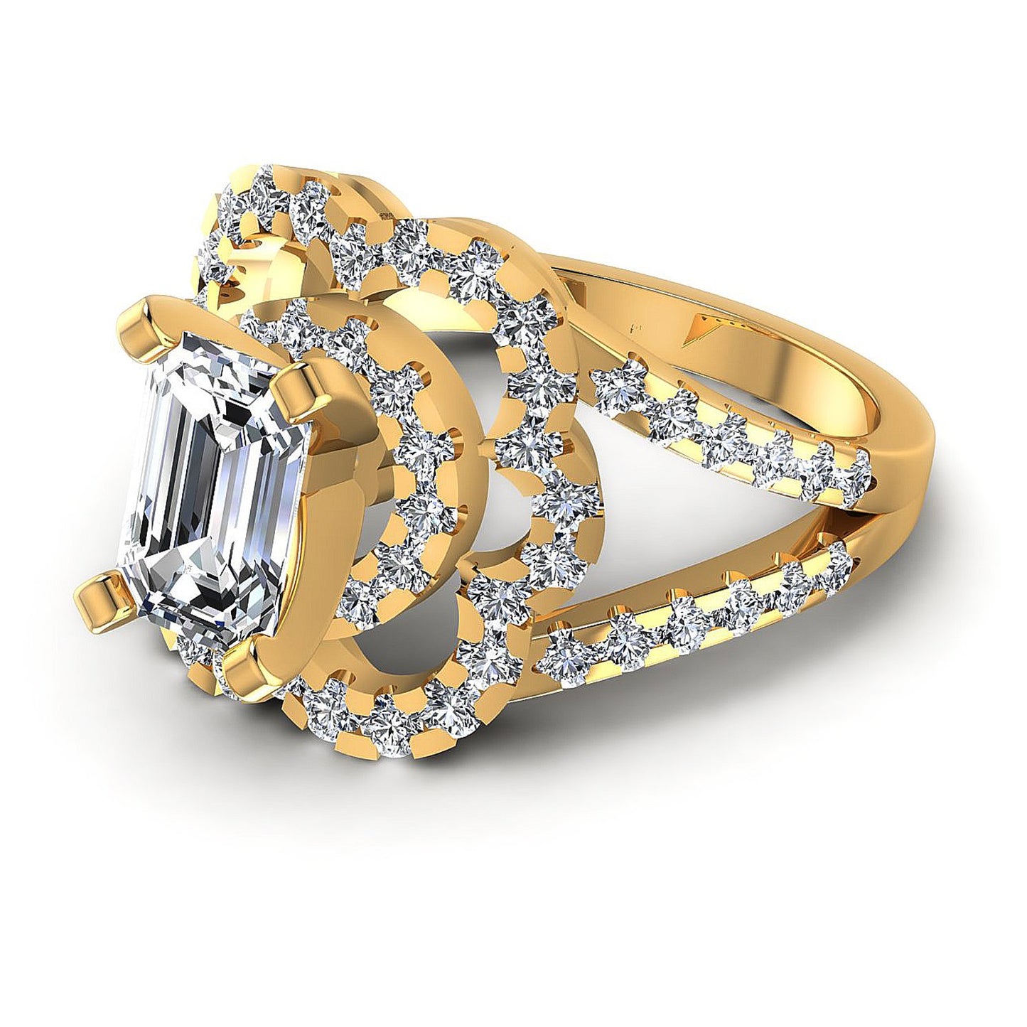 1.75CT Emerald And Round  Cut Diamonds Engagement Rings