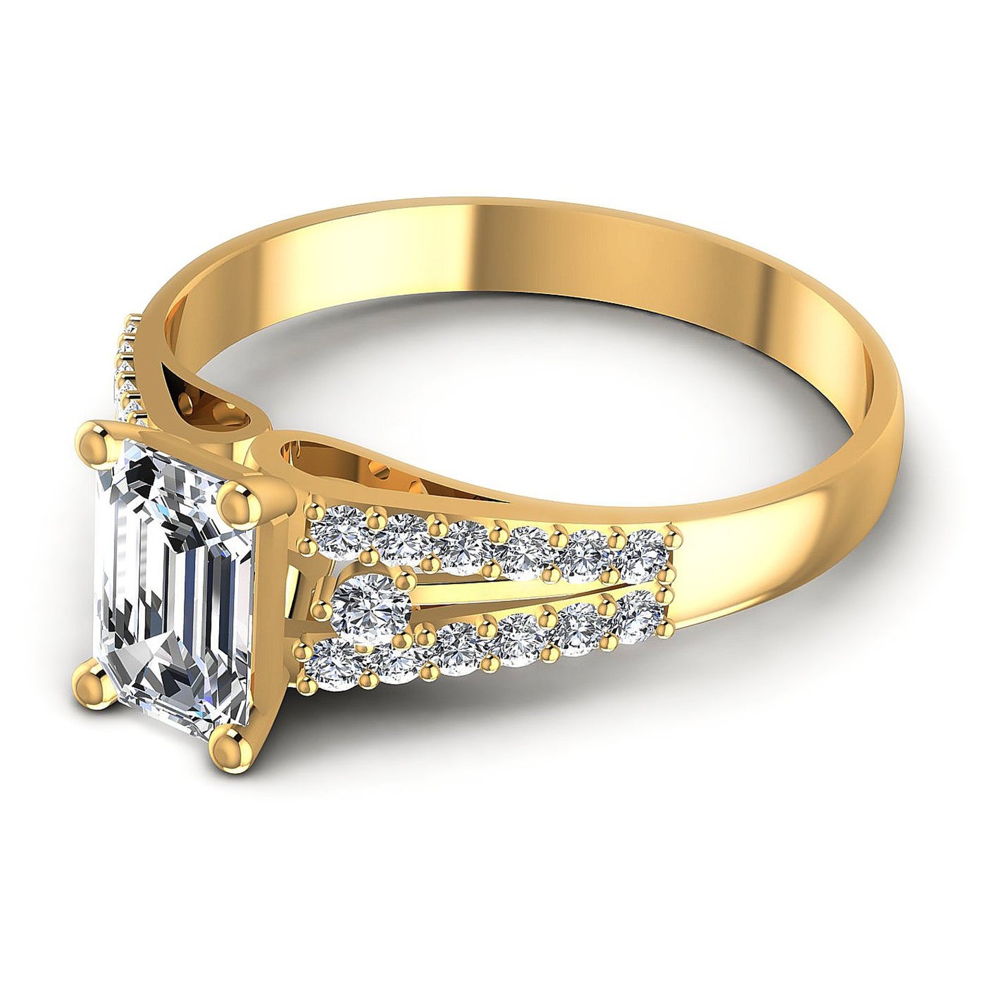 0.65CT Emerald And Round  Cut Diamonds Engagement Rings