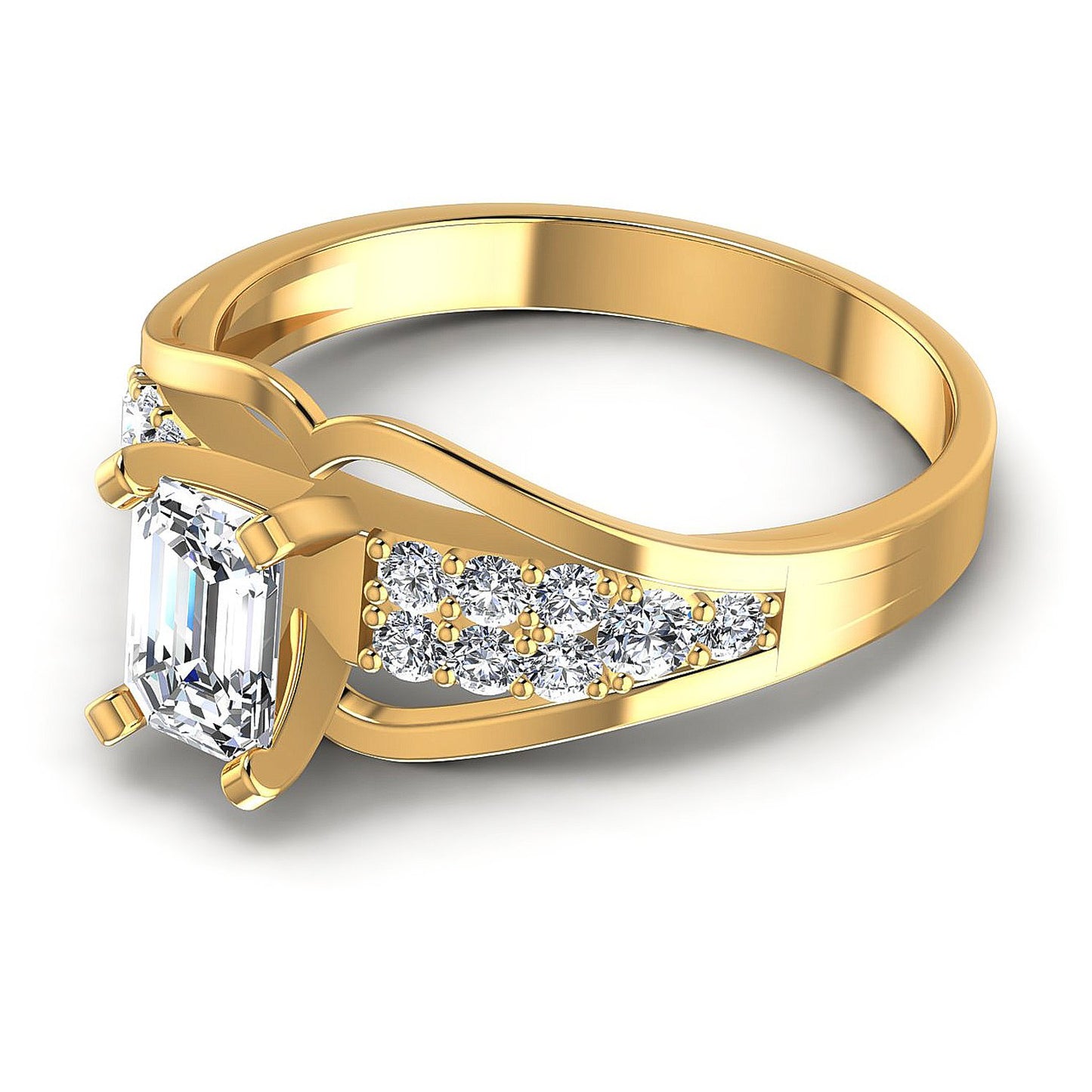 0.70CT Emerald And Round  Cut Diamonds Engagement Rings