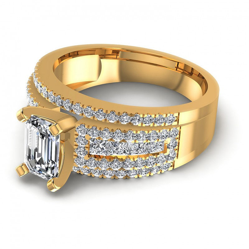 Princess and Round and Emerald Diamonds 1.60CT Engagement Ring in 14KT Rose Gold